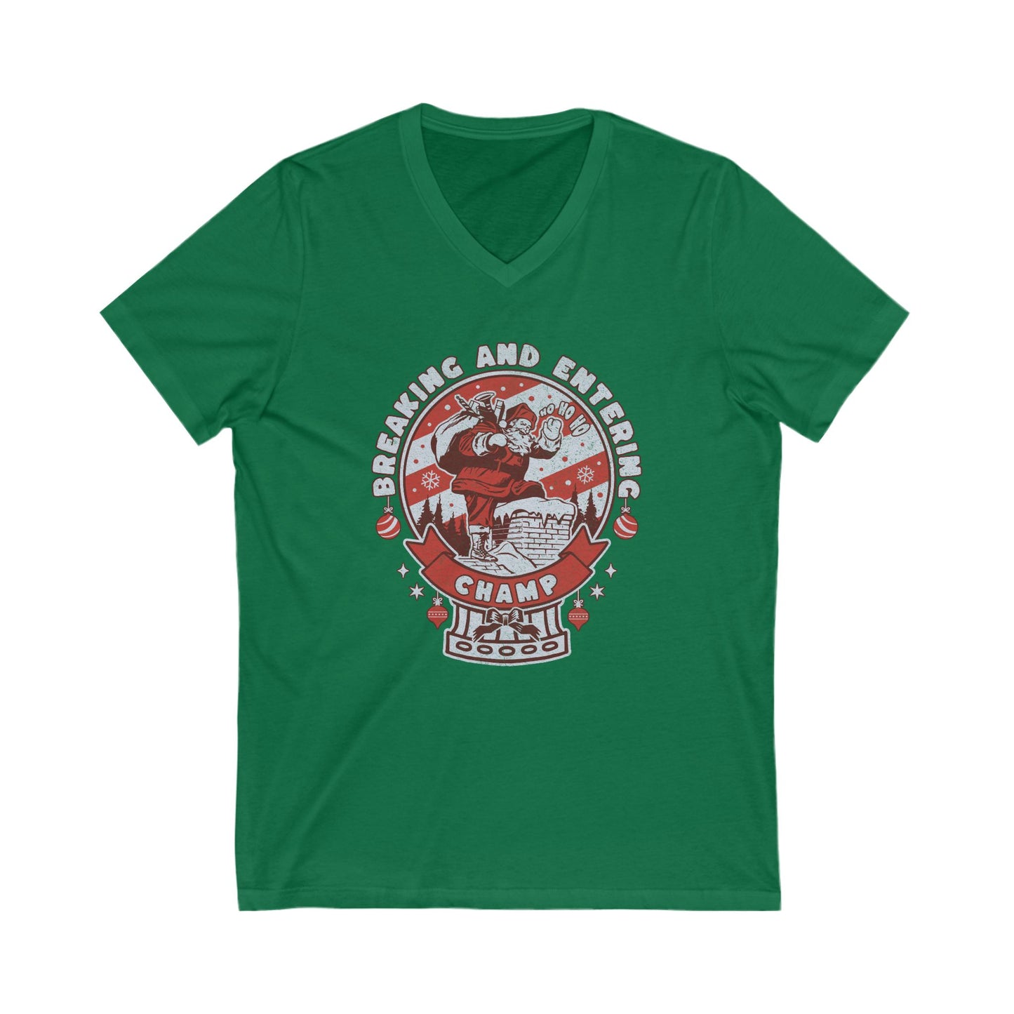 NEW! Christmas Breaking and Entering Champ V-Neck Tee - Unisex Jersey Shirt for Fun Celebrations