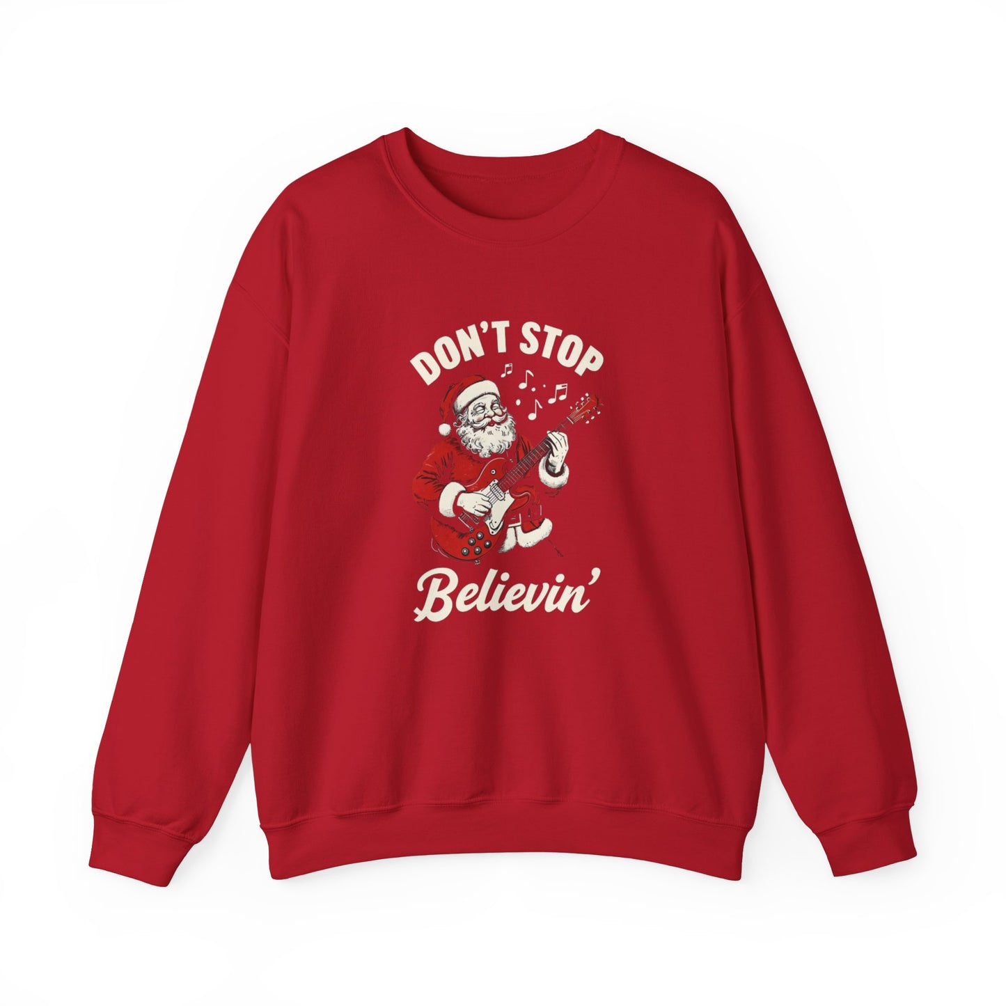 Christmas Santa 'Don't Stop Believin'' Crewneck Sweatshirt - Festive Holiday Apparel