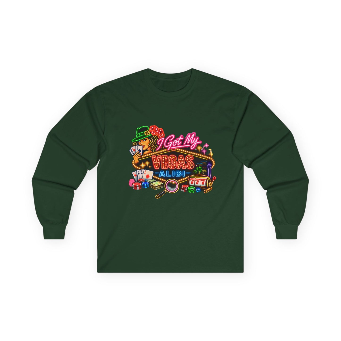 Long Sleeve Tee — "I Got My Vegas Alibi'" (No Logo)