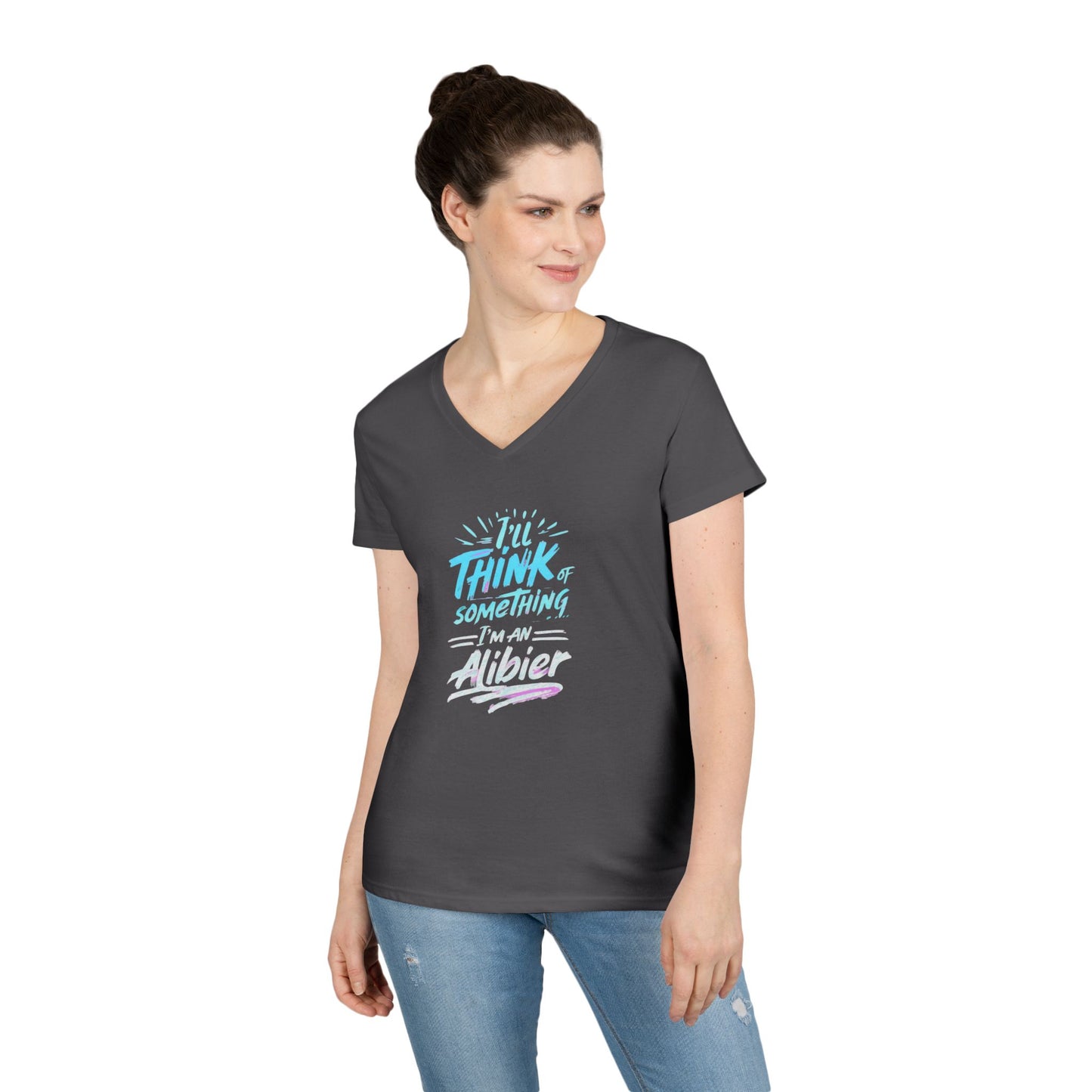 New! Alibier Ladies' V-Neck T-Shirt - 'Pretty Lies and Alibis' Design