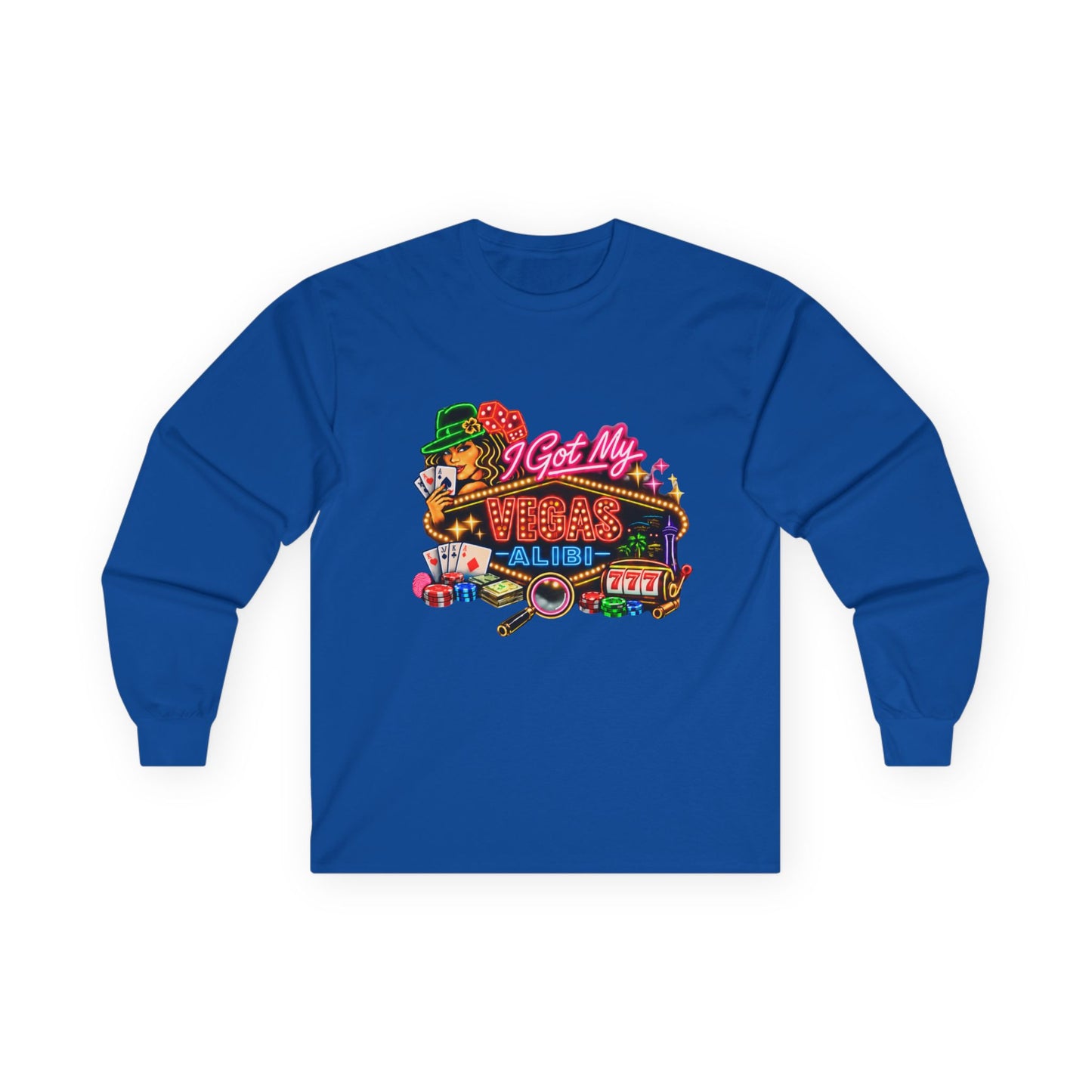 Long Sleeve Tee — "I Got My Vegas Alibi'" (No Logo)
