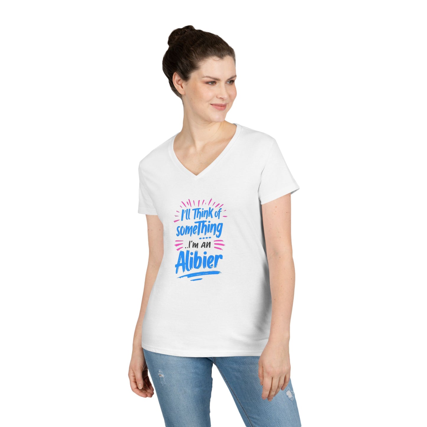 New! Alibier Ladies' V-Neck T-Shirt - 'Pretty Lies and Alibis' Design