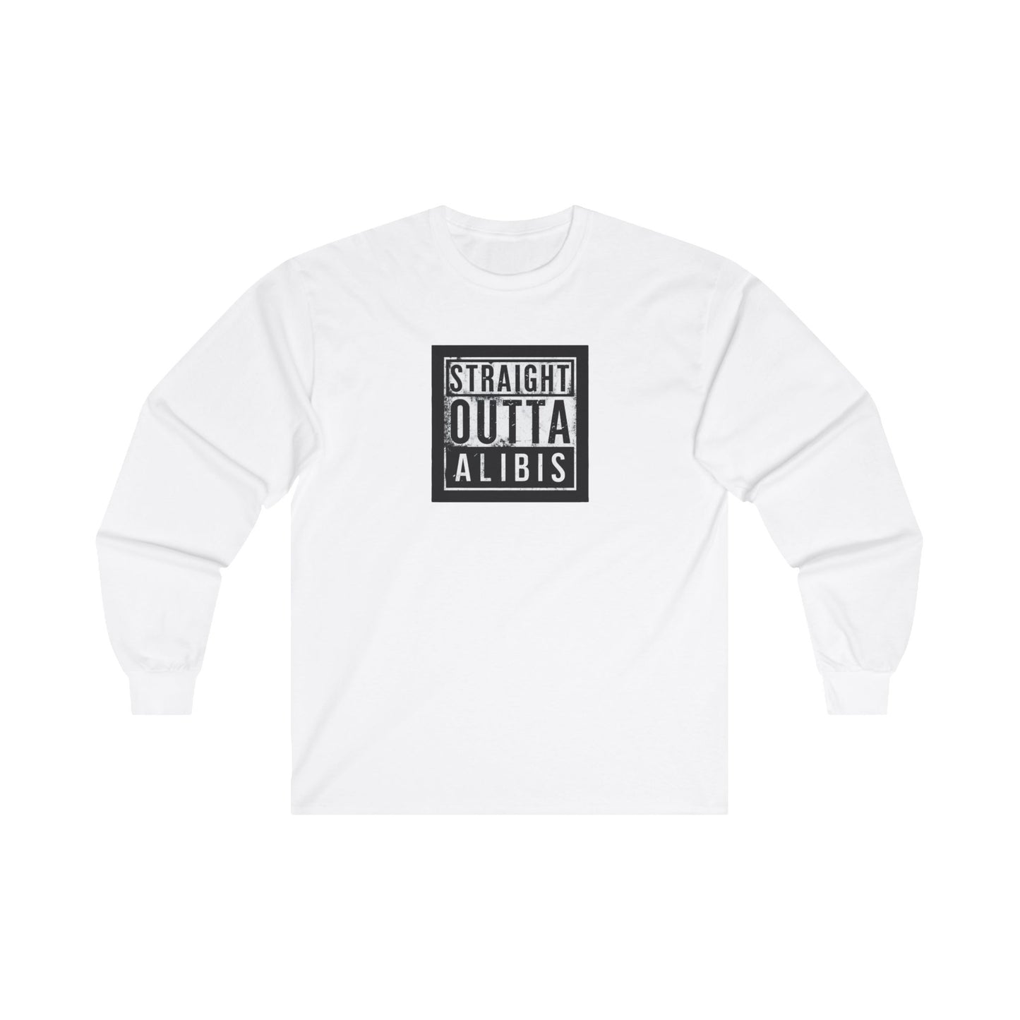 NEW! Retro Straight Outta Alibis Unisex Long Sleeve Tee | Comfy Casual Wear for Fun Occasions