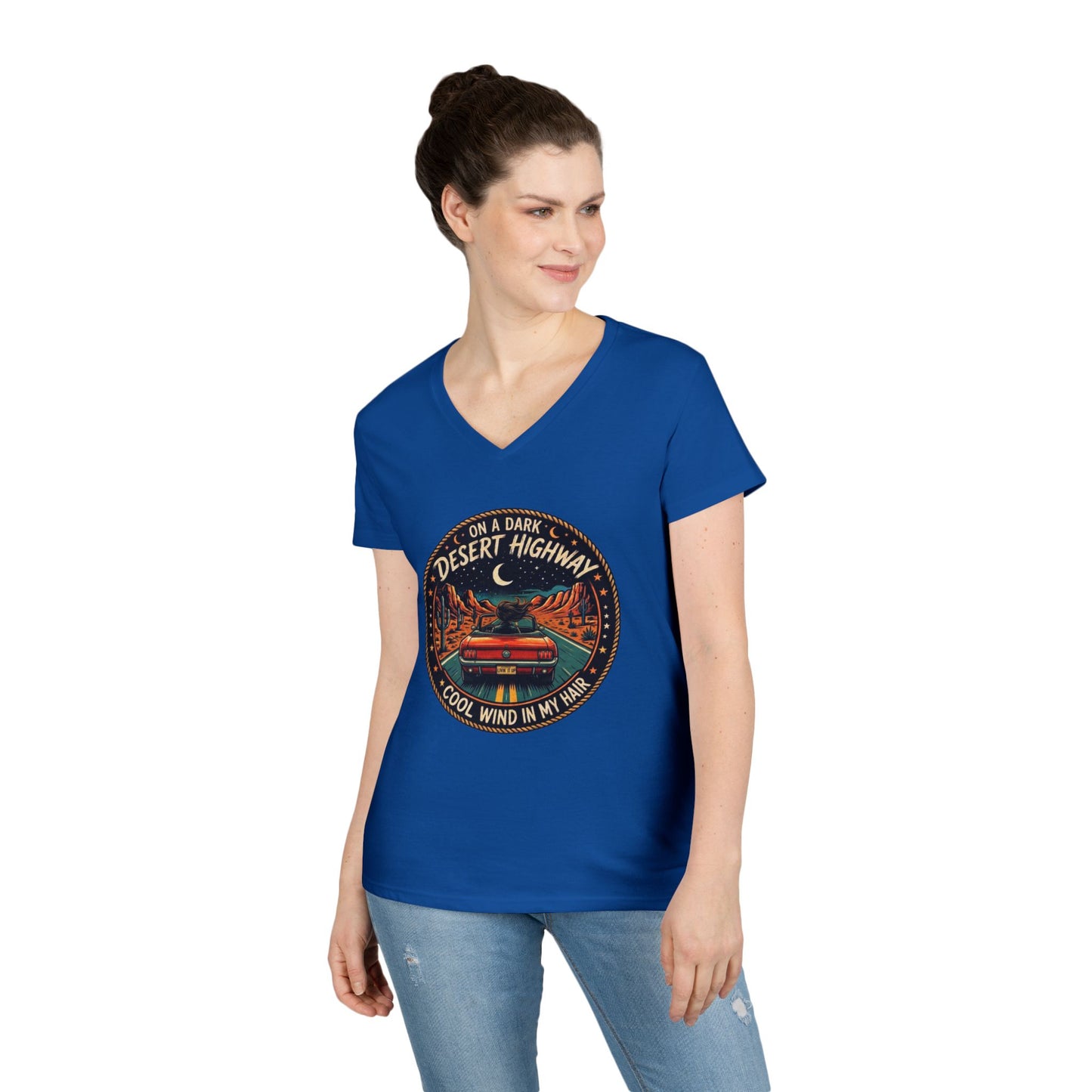 Lyrics - Dark Desert Highway Ladies' V-Neck T-Shirt