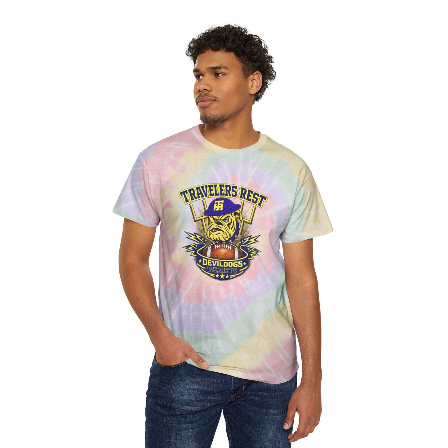 Travelers Rest Devildogs Spiral Tie-Dye Tee - TR Colorful Retro Spiral Tee
