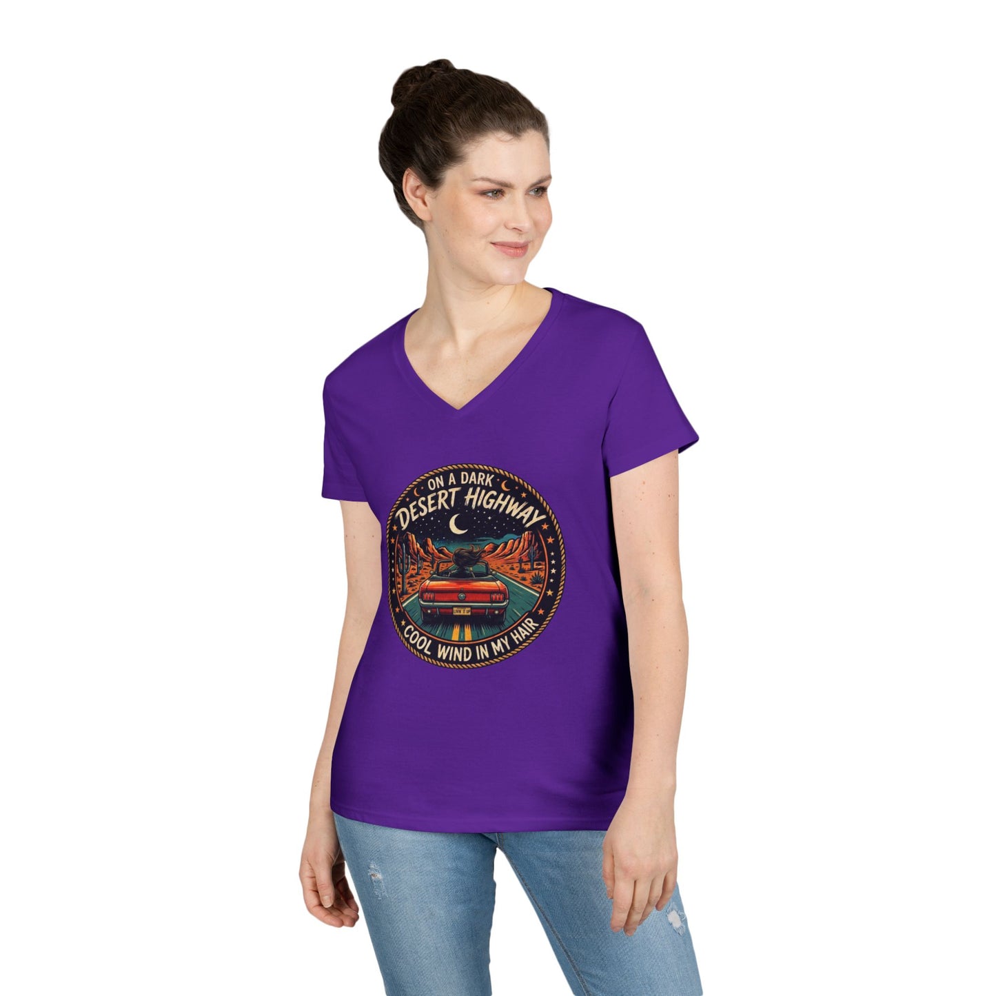 Lyrics - Dark Desert Highway Ladies' V-Neck T-Shirt
