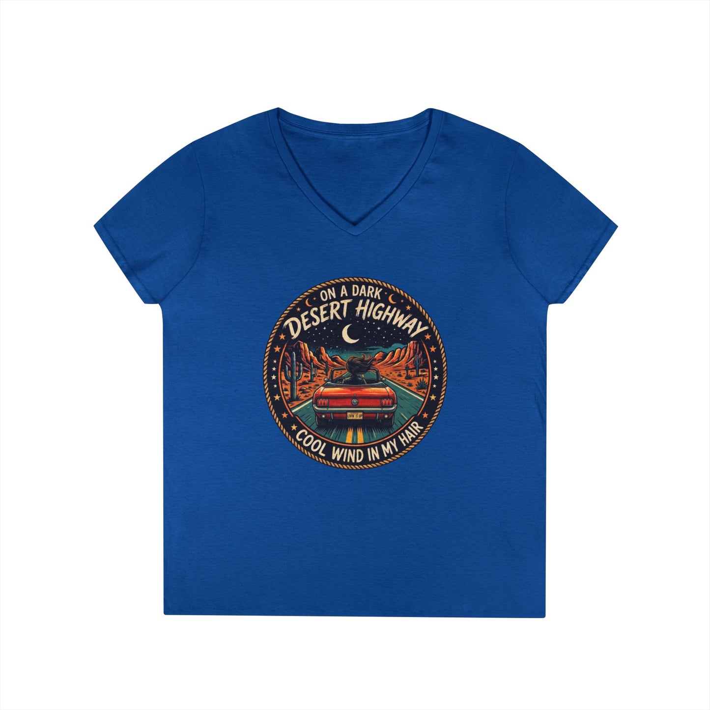 Lyrics - Dark Desert Highway Ladies' V-Neck T-Shirt