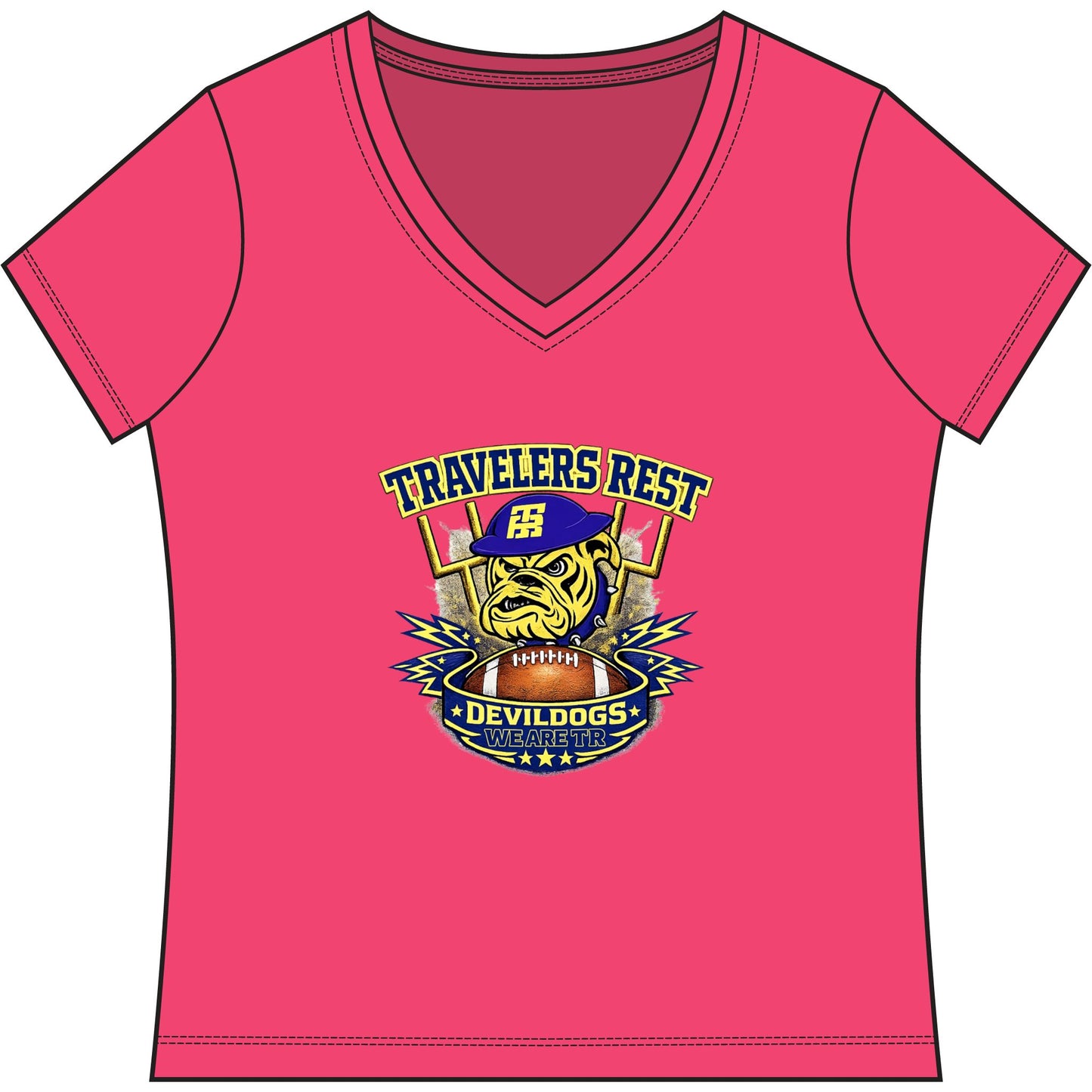 Travelers Rest Devildogs Women's V-Neck Game Tee — trhs Football Fan Shirt