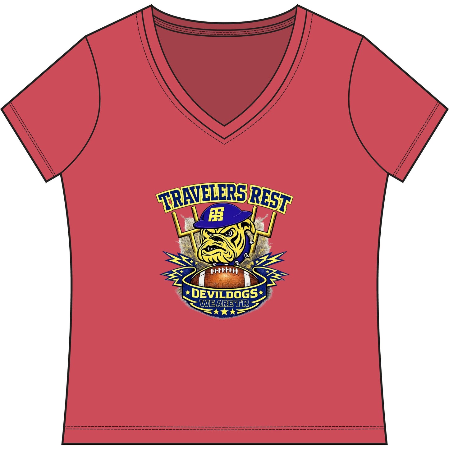 Travelers Rest Devildogs Women's V-Neck Game Tee — trhs Football Fan Shirt