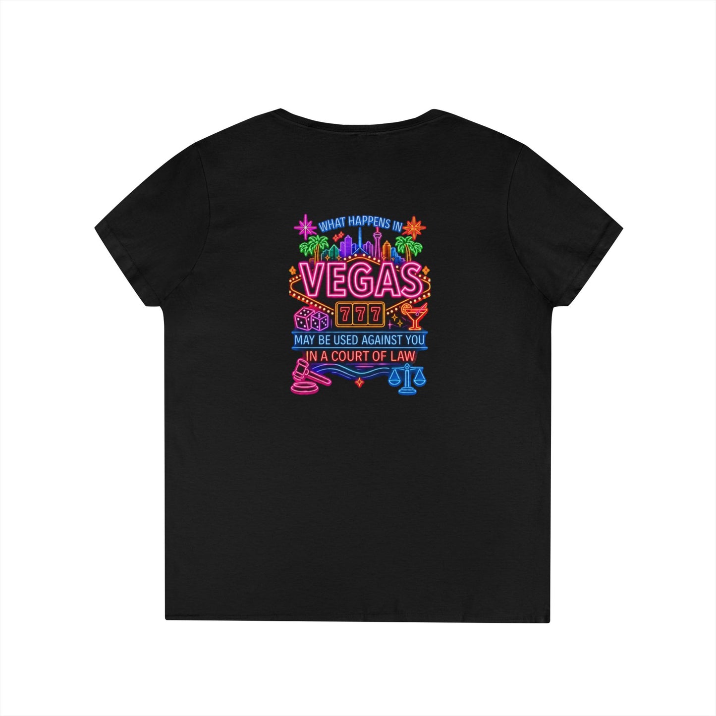 ' V-Neck T-Shirt — "What Happens in Vegas" Crime Con 26' Neon Graphic V-Neck Tee