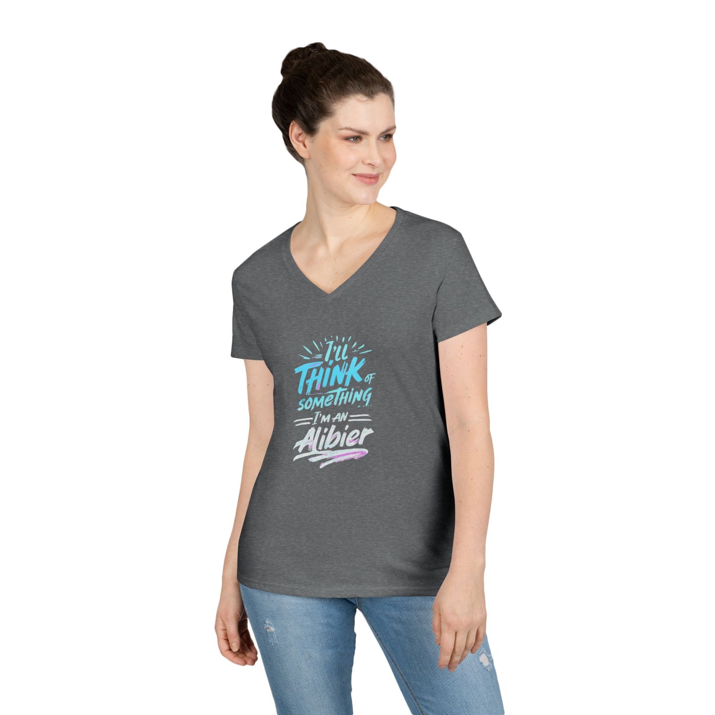 New! Alibier Ladies' V-Neck T-Shirt - 'Pretty Lies and Alibis' Design