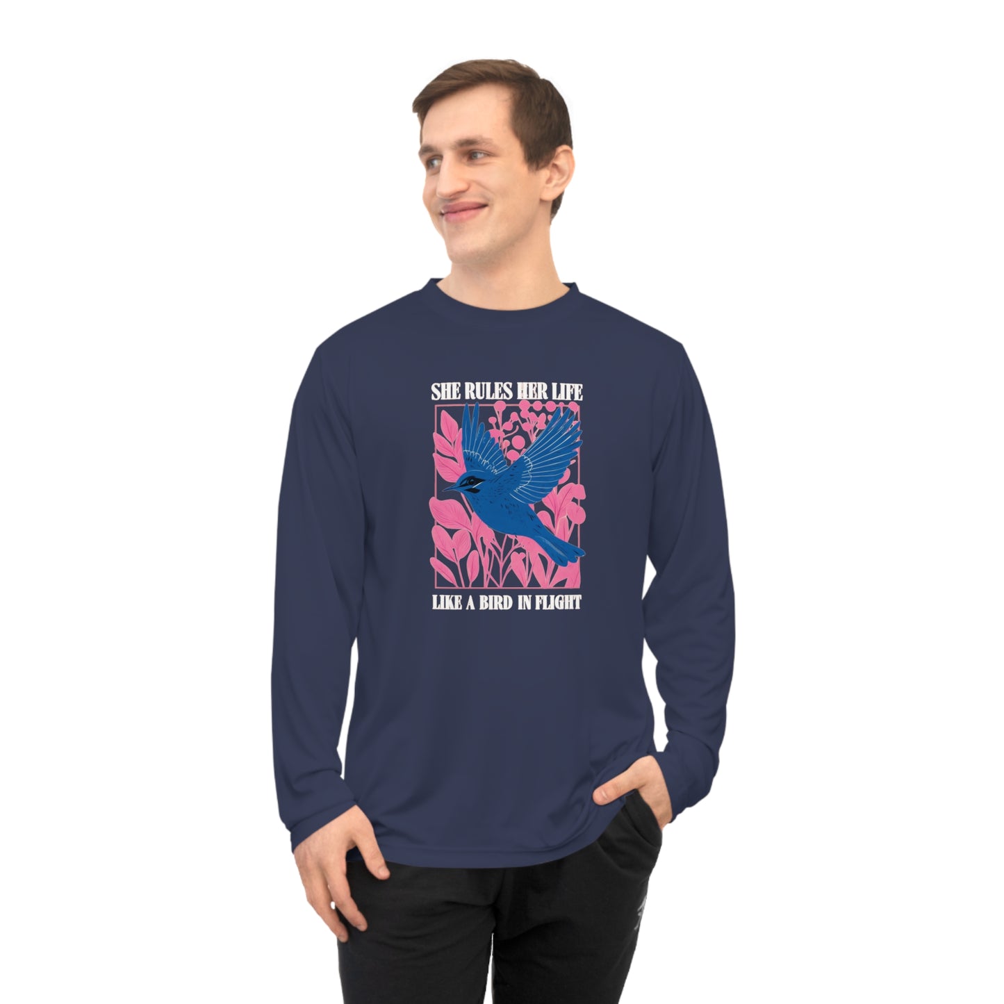 Moisture Wicking Long Sleeve Shirt — Lyrics  “She Rules Her Life Like a Mind in Flight”  NEW