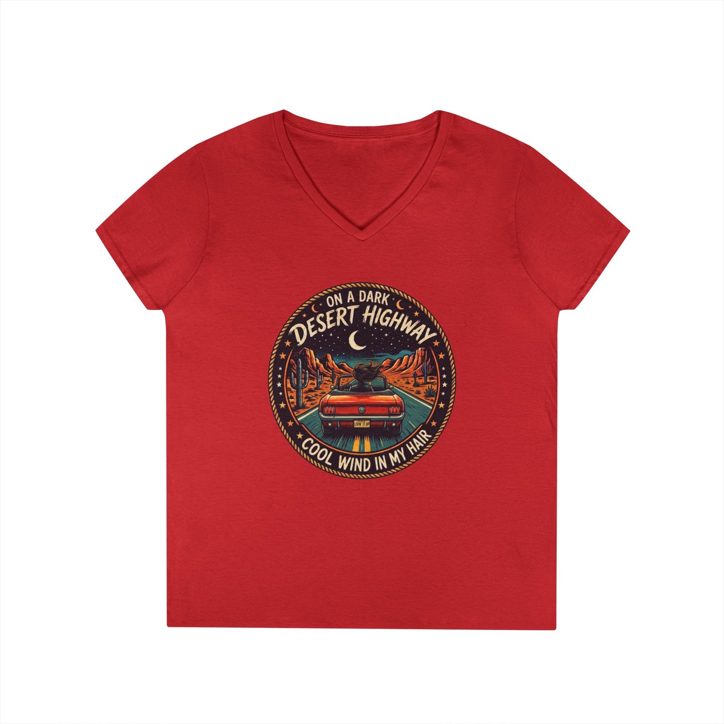Lyrics - Dark Desert Highway Ladies' V-Neck T-Shirt