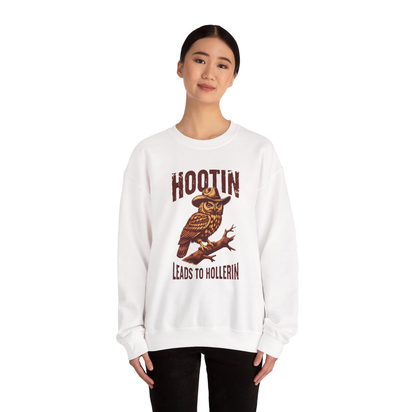 NEW Crewneck Sweatshirt — 'Hootin Leads to Hollerin' Vintage Owl