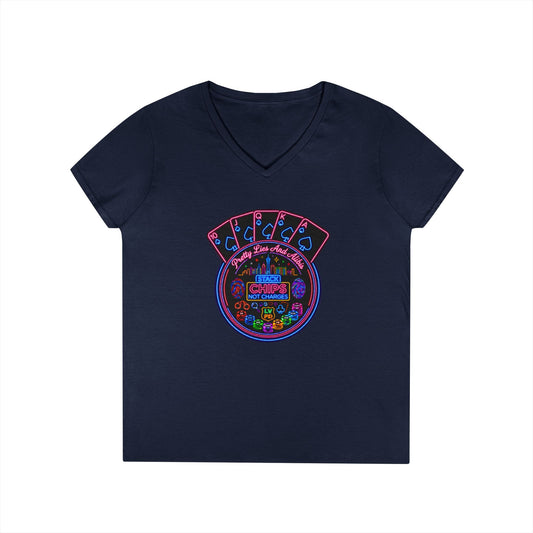 Ladies' V-Neck T-Shirt — "Stack Chips Not Charges"  Crime Con 26' (No logo)