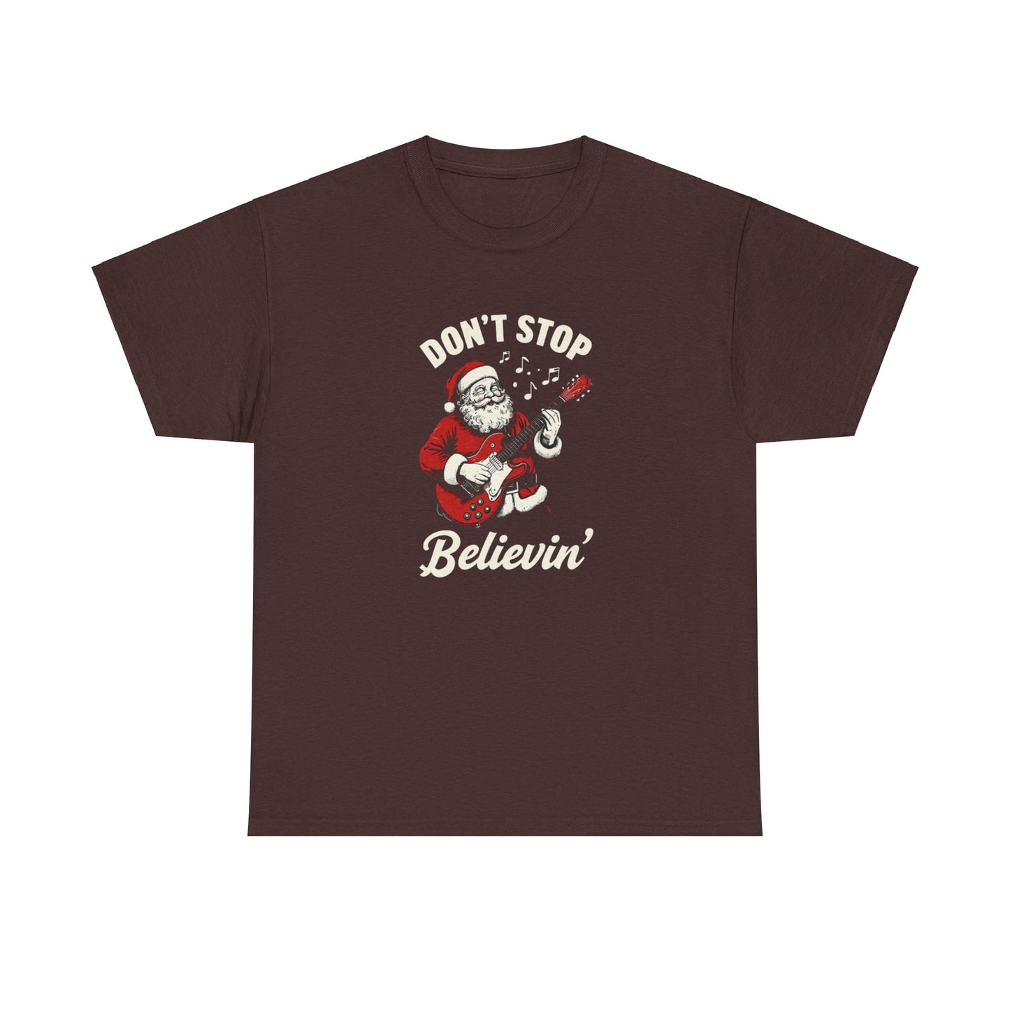 Christmas Unisex Heavy Cotton Tee - Don't Stop Believin' Santa Design, Perfect Holiday Gift