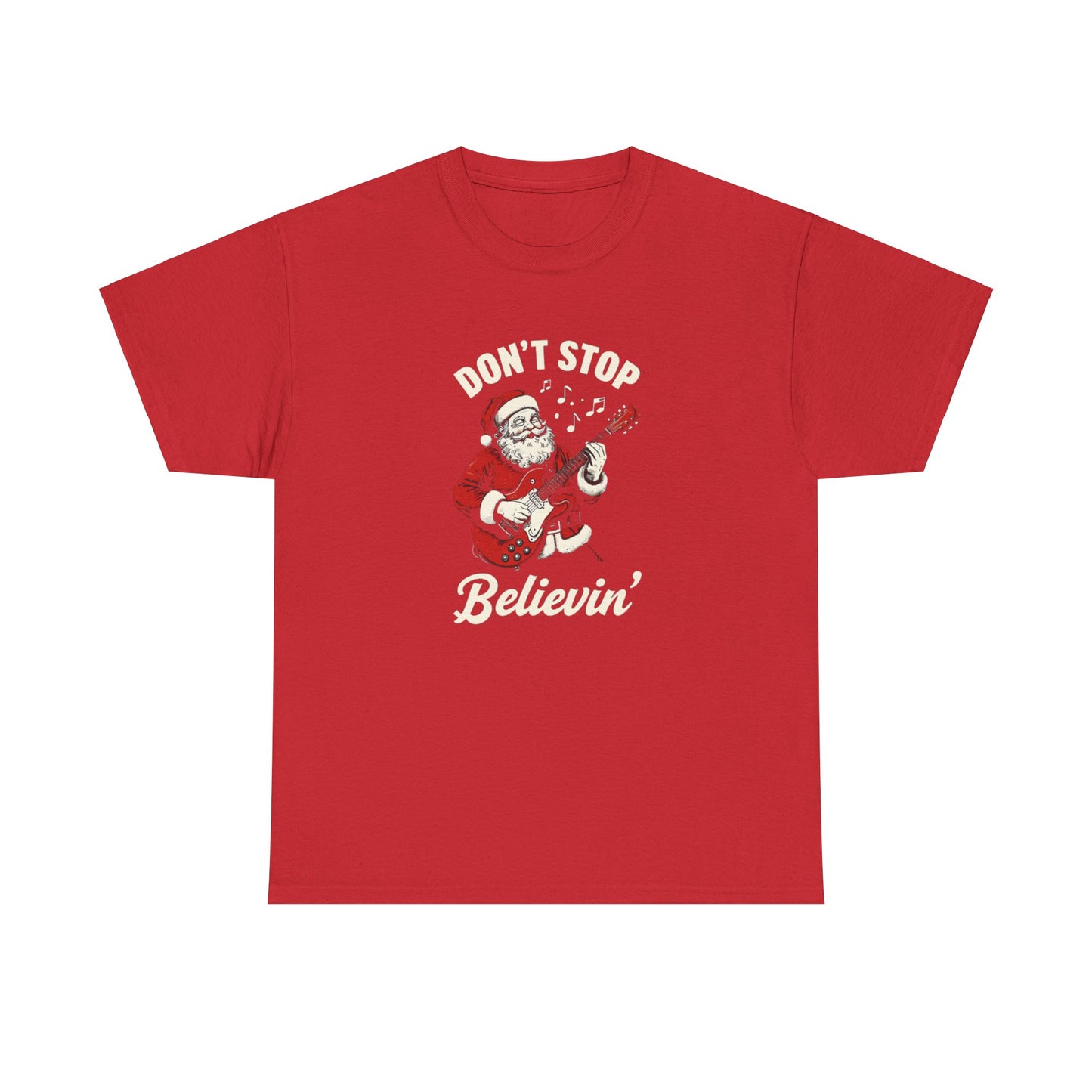 Christmas Unisex Heavy Cotton Tee - Don't Stop Believin' Santa Design, Perfect Holiday Gift