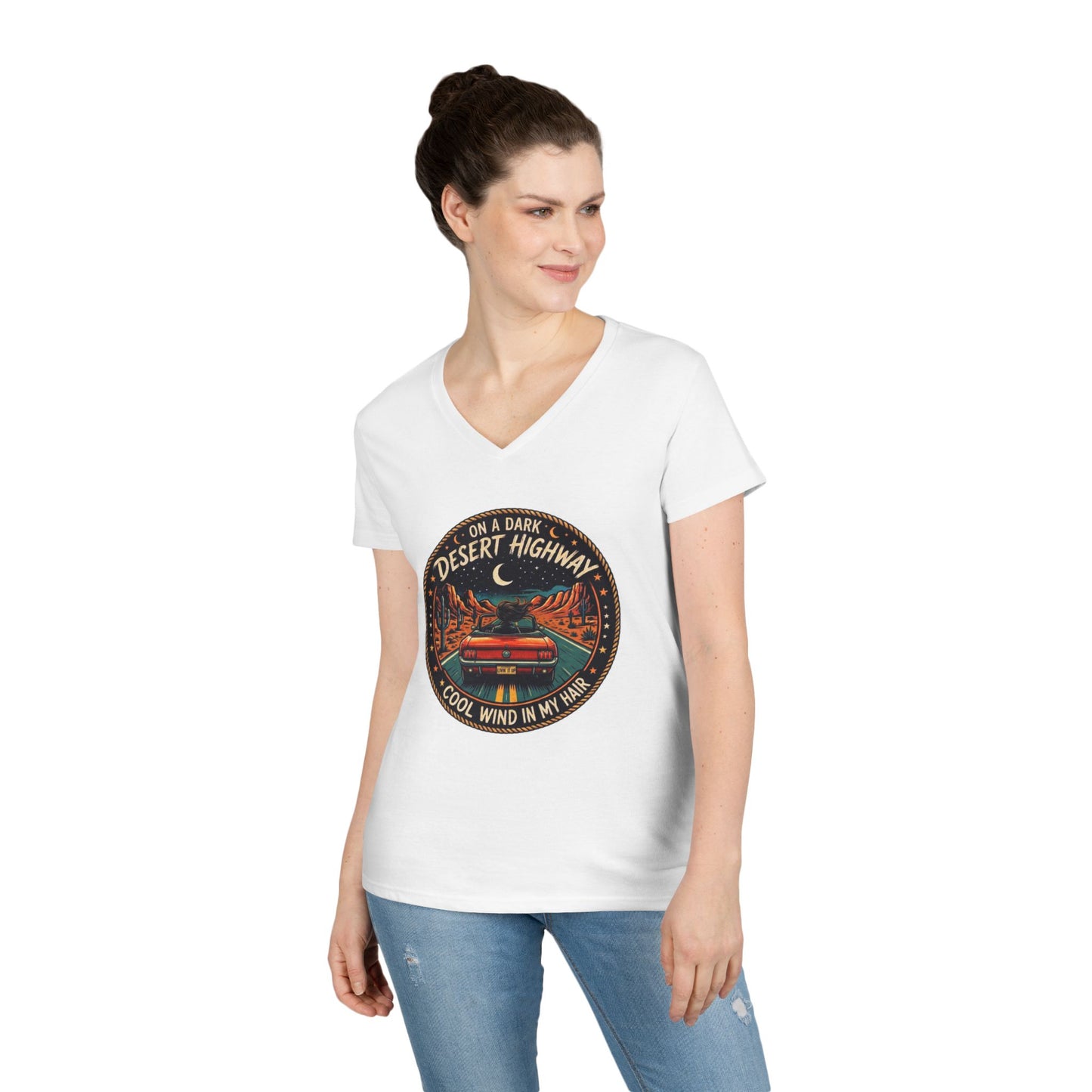 Lyrics - Dark Desert Highway Ladies' V-Neck T-Shirt