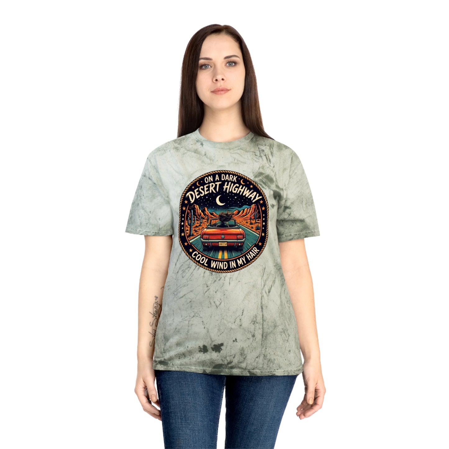 Lyrics Desert Highway Tee — "On a Dark Desert Highway" Vintage Road Trip T-Shirt