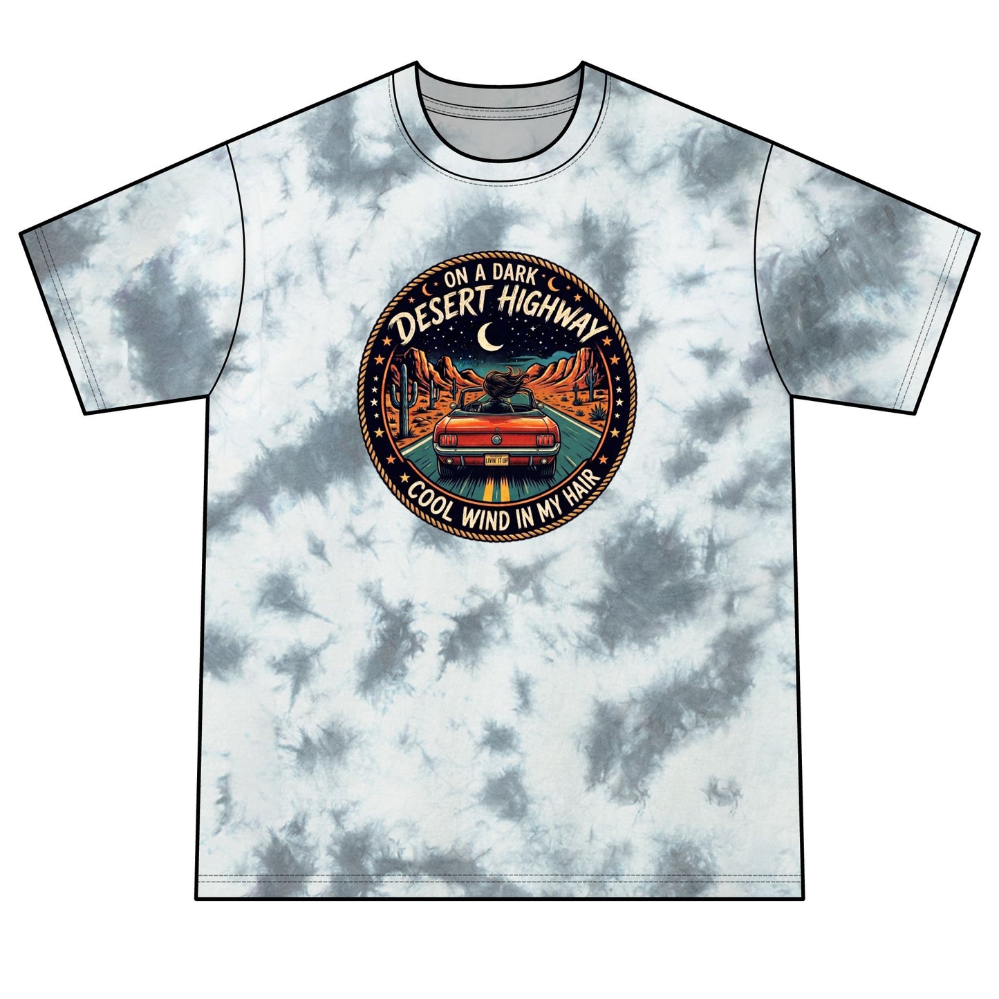 Lyrics Desert Highway Tie-Dye Tee — "On a Dark Desert Highway" Graphic Shirt