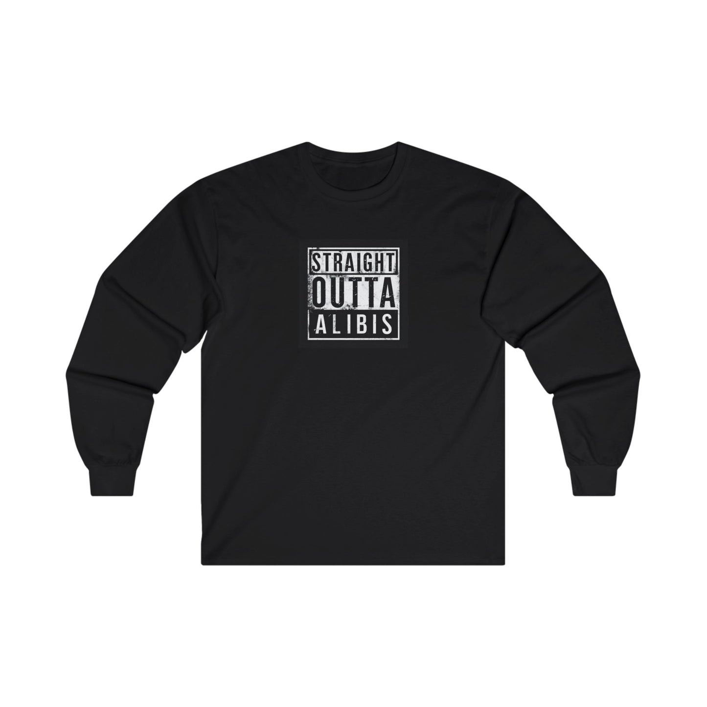 NEW! Retro Straight Outta Alibis Unisex Long Sleeve Tee | Comfy Casual Wear for Fun Occasions