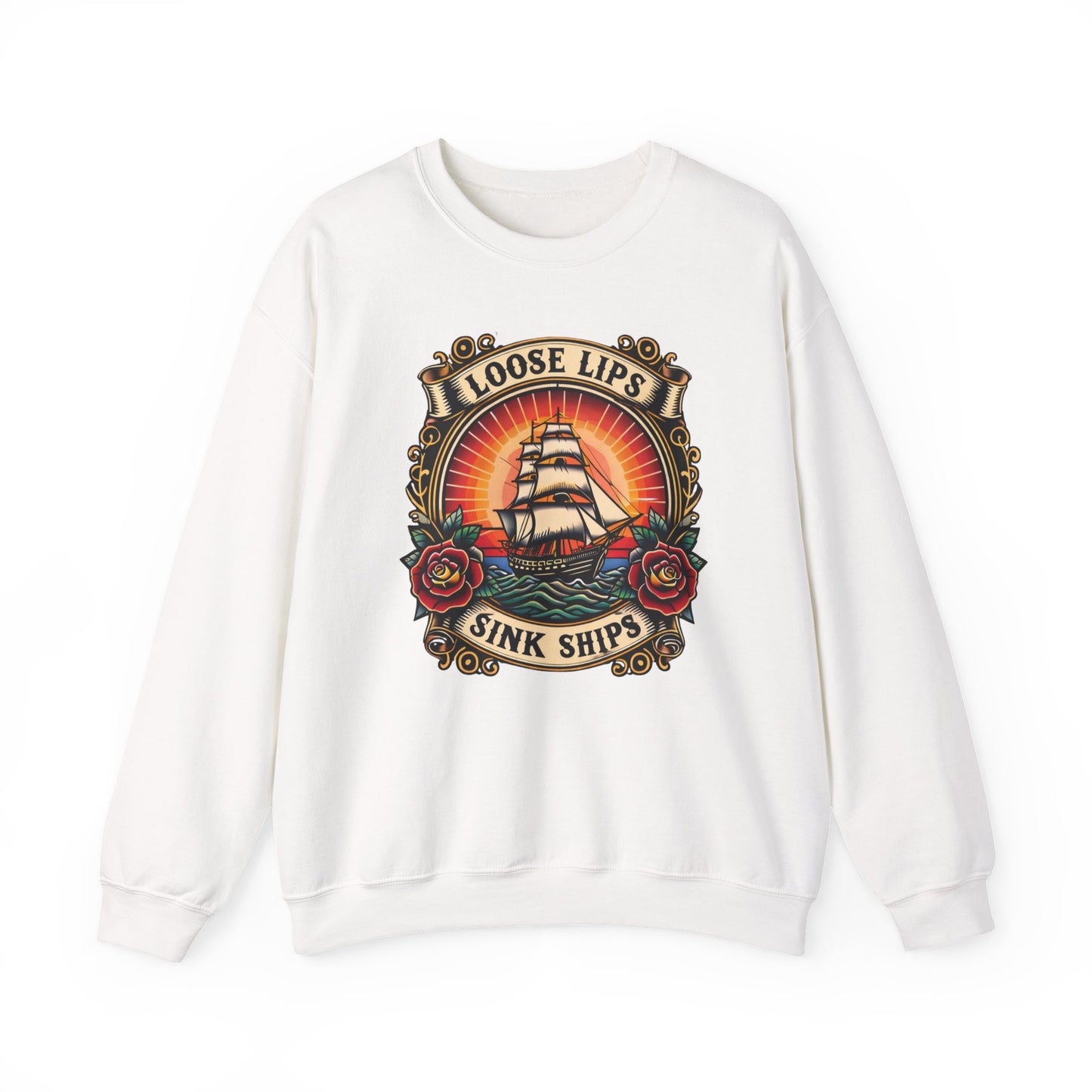 NEW Crewneck Sweatshirt — 'Loose Lips Sink Ships' Vintage Ship Graphic