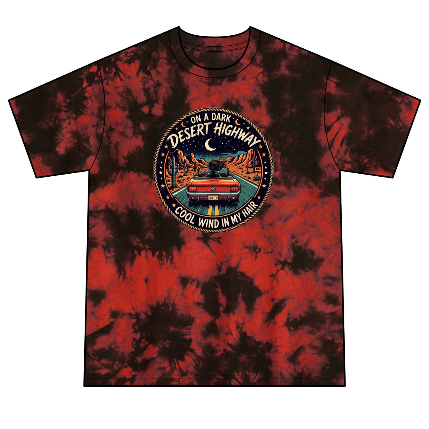 Lyrics Desert Highway Tie-Dye Tee — "On a Dark Desert Highway" Graphic Shirt