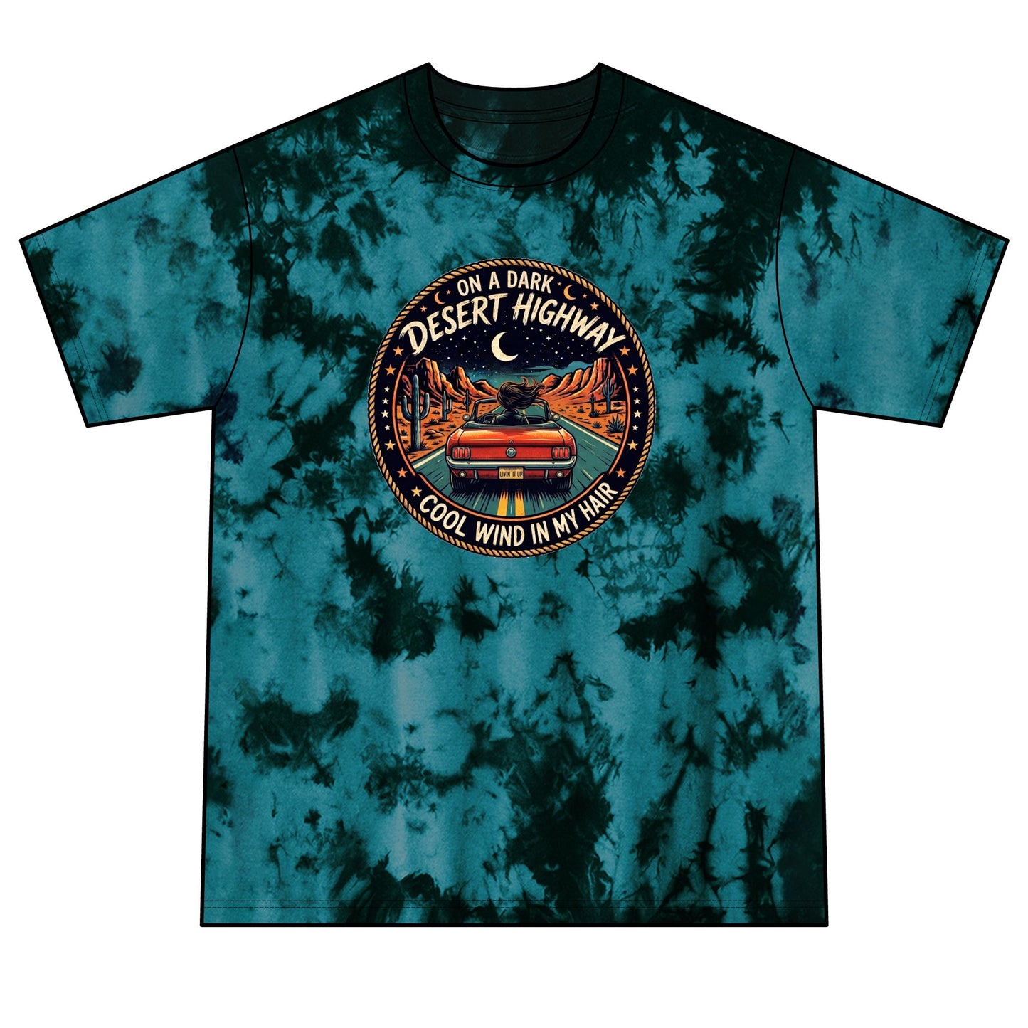Lyrics Desert Highway Tie-Dye Tee — "On a Dark Desert Highway" Graphic Shirt