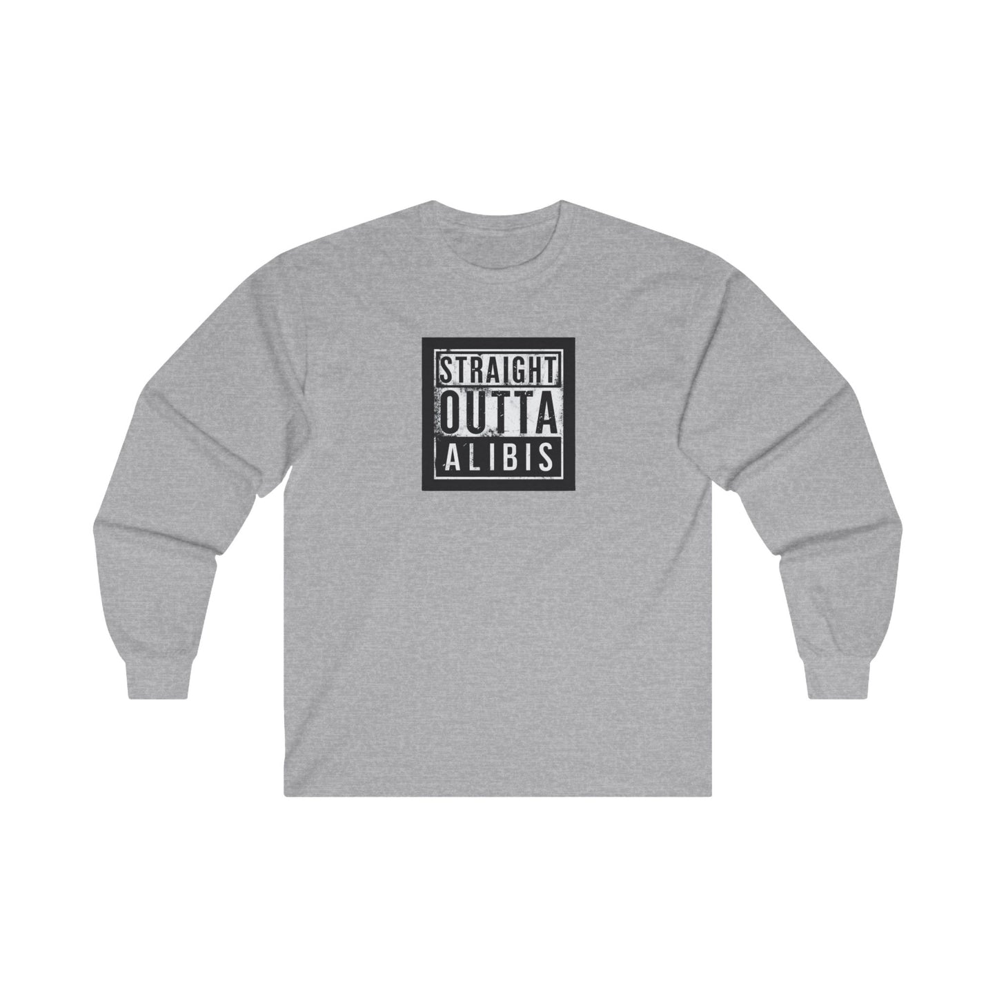 NEW! Retro Straight Outta Alibis Unisex Long Sleeve Tee | Comfy Casual Wear for Fun Occasions