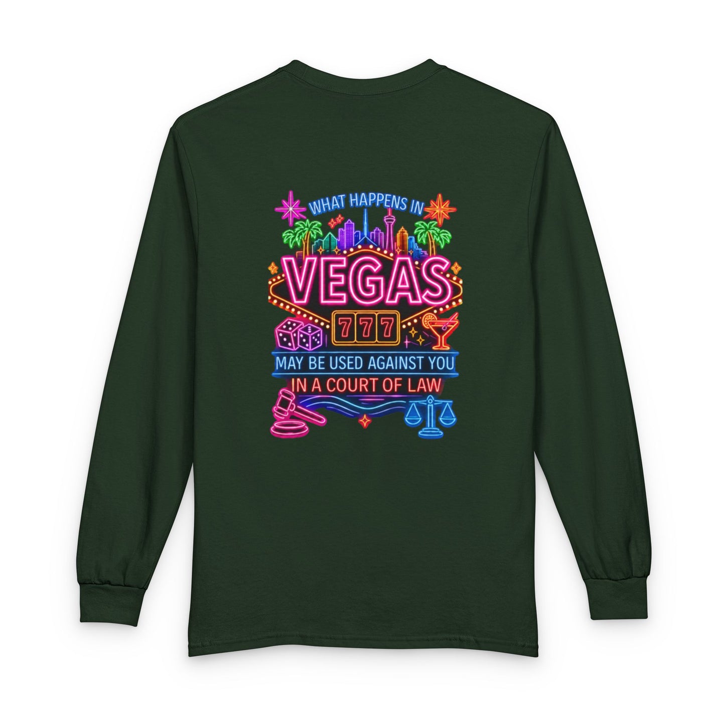 Vegas Neon Retro Long Sleeve Tee — "What Happens In Vegas" Crime Con 26'