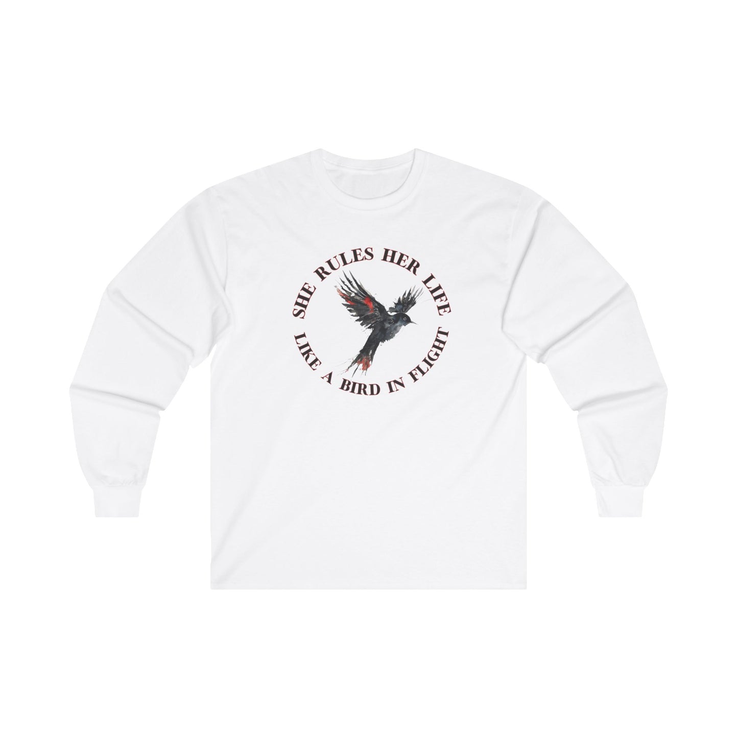 Lyrics Empowering Women's Long Sleeve Tee - 'She Rules Her Life' Bird Design