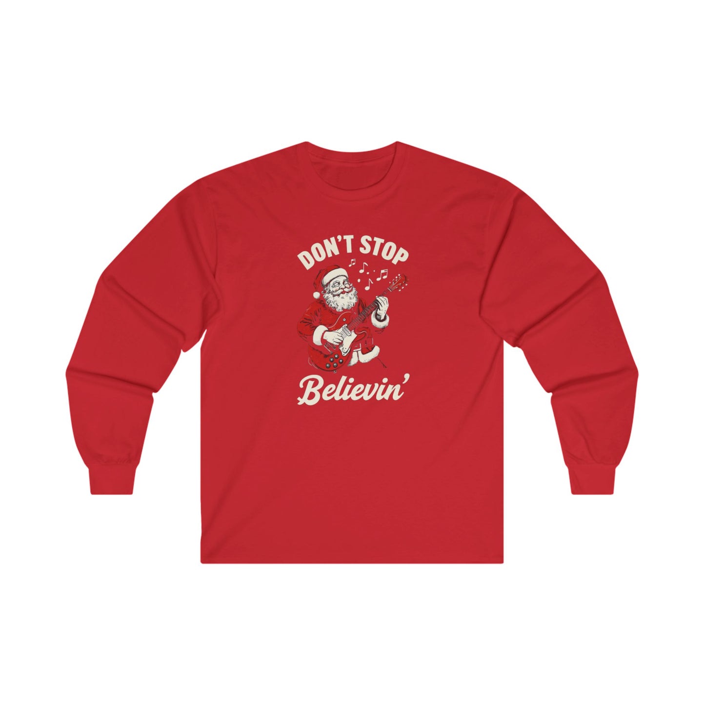 Christmas Santa Long Sleeve Tee - "Don't Stop Believin'"