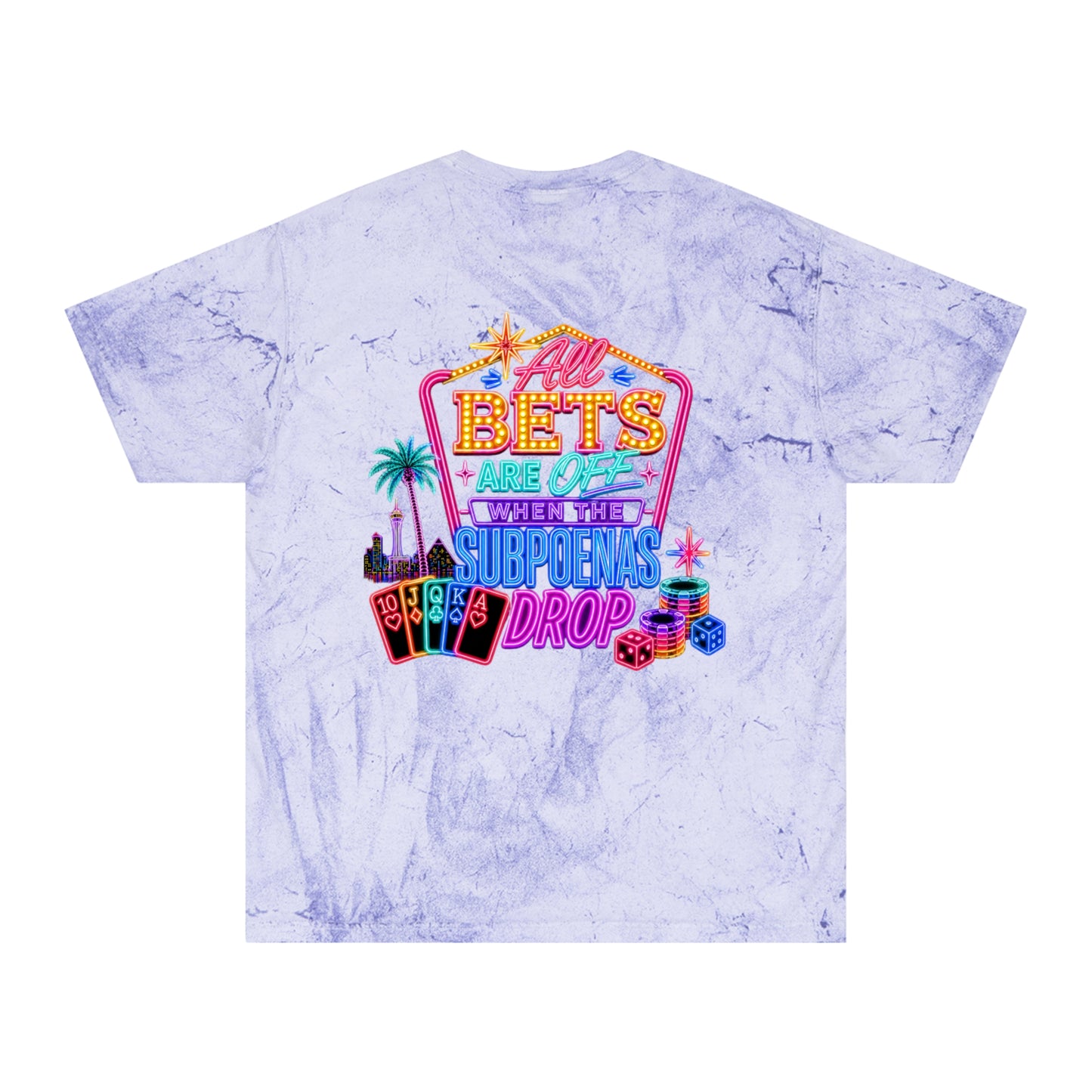 Tie-Dye T-Shirt — Retro Neon Casino “All Bets Are Off” Crime Con 26'
