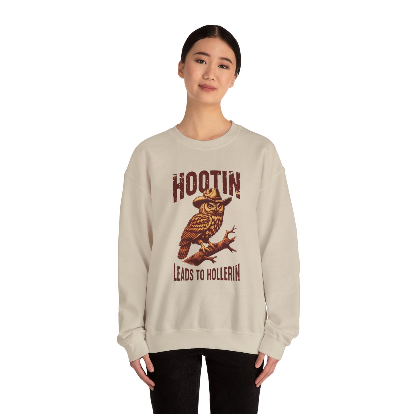 NEW Crewneck Sweatshirt — 'Hootin Leads to Hollerin' Vintage Owl