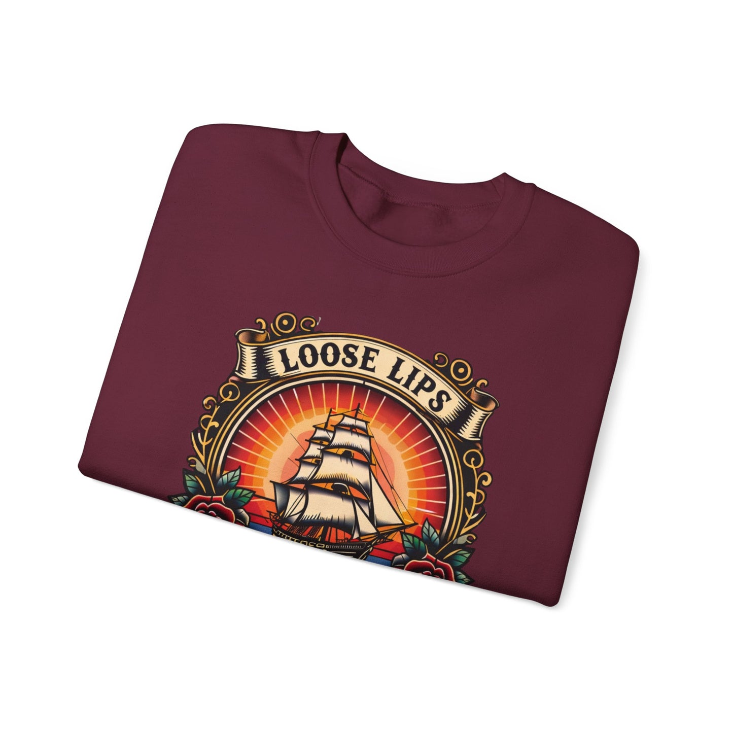 NEW Crewneck Sweatshirt — 'Loose Lips Sink Ships' Vintage Ship Graphic