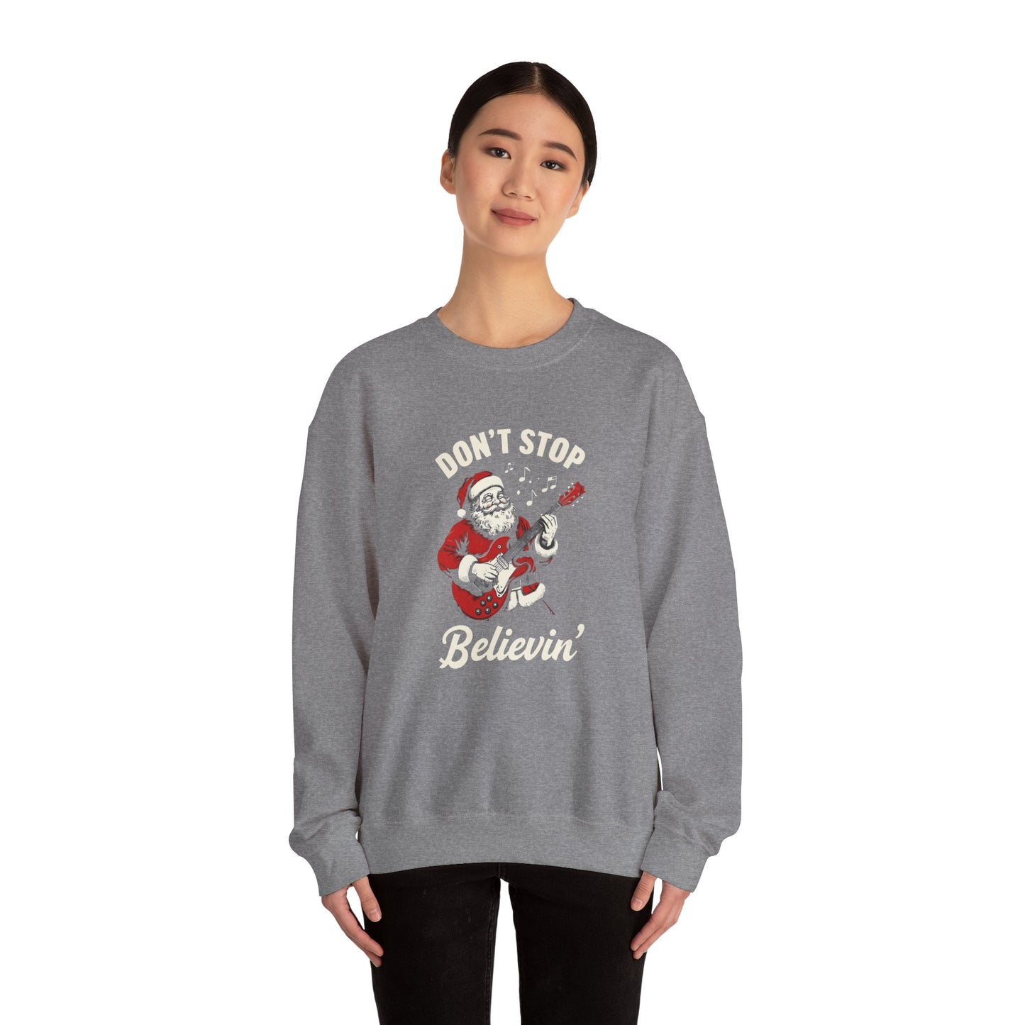 Christmas Santa 'Don't Stop Believin'' Crewneck Sweatshirt - Festive Holiday Apparel