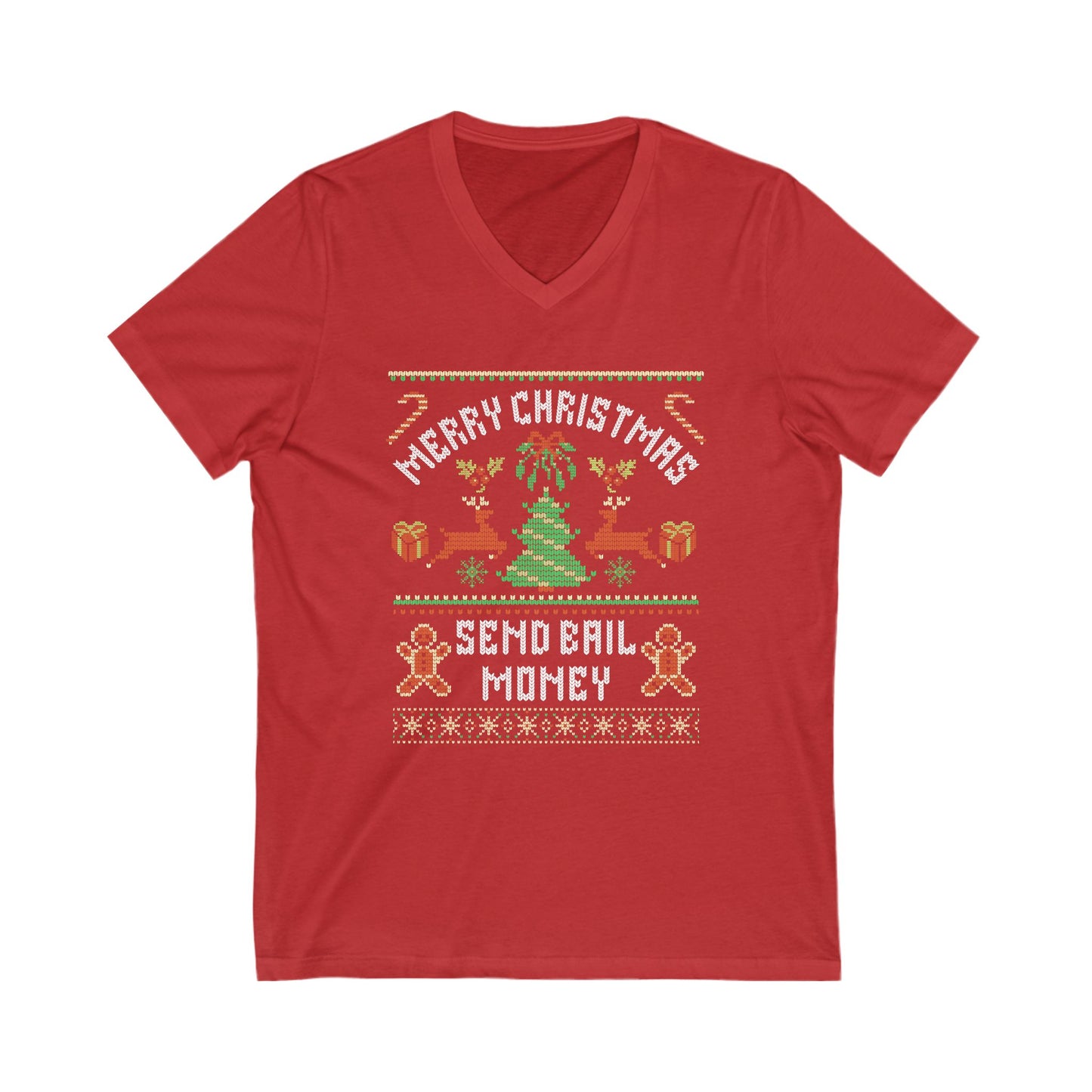 NEW! Holiday Cheer Unisex V-Neck Tee with Christmas Design