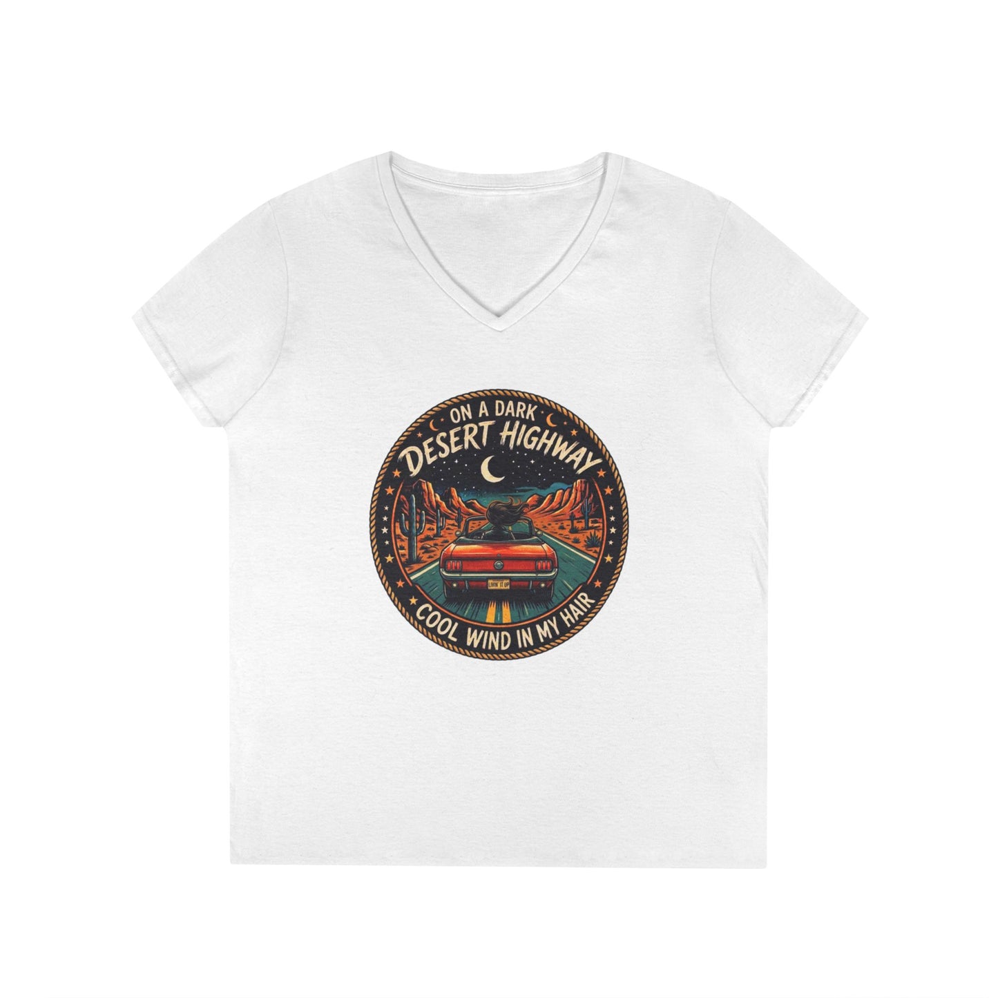 Lyrics - Dark Desert Highway Ladies' V-Neck T-Shirt